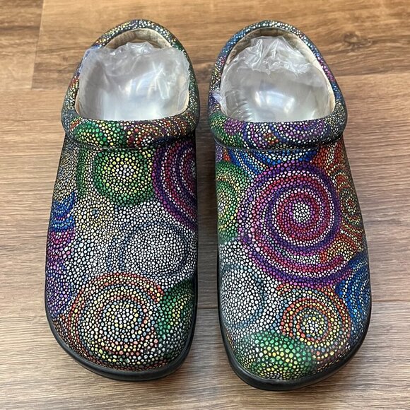 Alegria Kayla Kay 387 Rainbow Multi Color Mosaic Slip On Clogs Mules Sz 36 - Picture 1 of 11